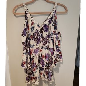 Cold Shoulder Double V-neck Shirt